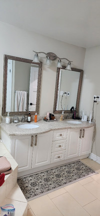 Bathroom vanity with counter top and sinks, counter top not incl