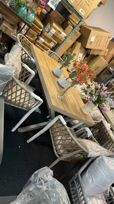 Luxury 7pc dining patio set aluminum frame, View more