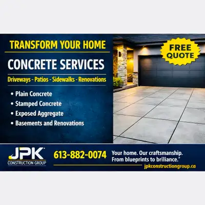 Transform your home with our expert concrete services, specializing in driveways, patios, sidewalks,...