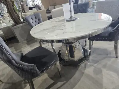 Luxury Round White Marble Dining Table with Geometric Metal Base, View more