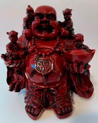 Statue de Bouddha rieur aux enfants, en résine, couleur rouge