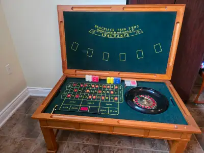 Wood Casino Game Table Set - Blackjack, Craps, Roulette & Poker, View more
