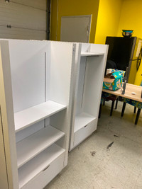 White Shelving Fixture with Sliding Drawers