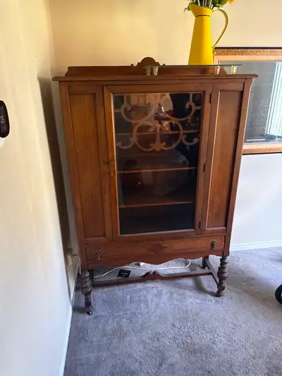 Vintage walnut display cabinet/china cabinet from 1920s–1940, View more