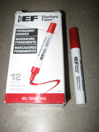 New Box of 12 Red Eberhard Faber Chisel Tip Permanent Markers