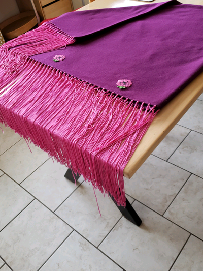 Pow Wow Wool Dancing Shawl,  long fringe & Flowers, NEW, View more