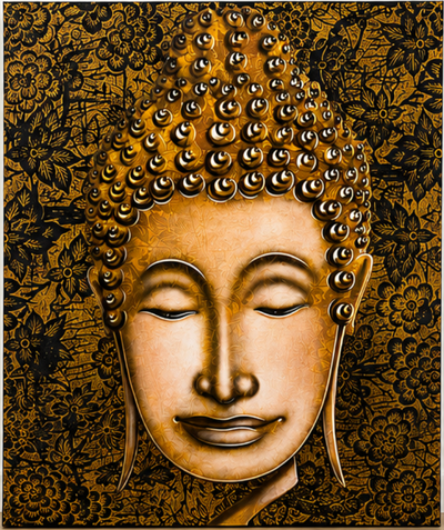 Authentic Buddha Canvas Painting from Thailand – Gold & Black –, View more