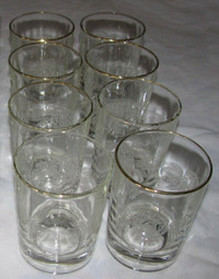 Vintage Highball Glass Tumbler 8 ounce Etched Rose Gold Rim 8PC