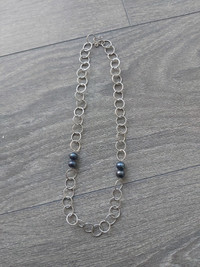 Textured Sterling Silver Chain Necklace with Freshwater Pearls