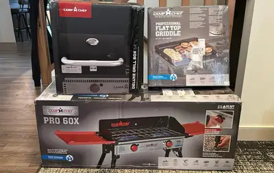 NEW IN BOX Camp Chef Pro with BBQ Grill box & Griddle, View more