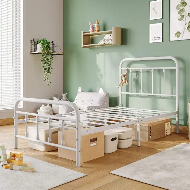 (NEW) TWIN Metal Bed Frame with Headboard & Footboard WHITE in Beds & Mattresses in City of Toronto - Image 5