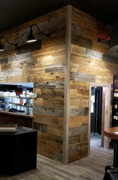 Grey and brown barn board ready to install, View more