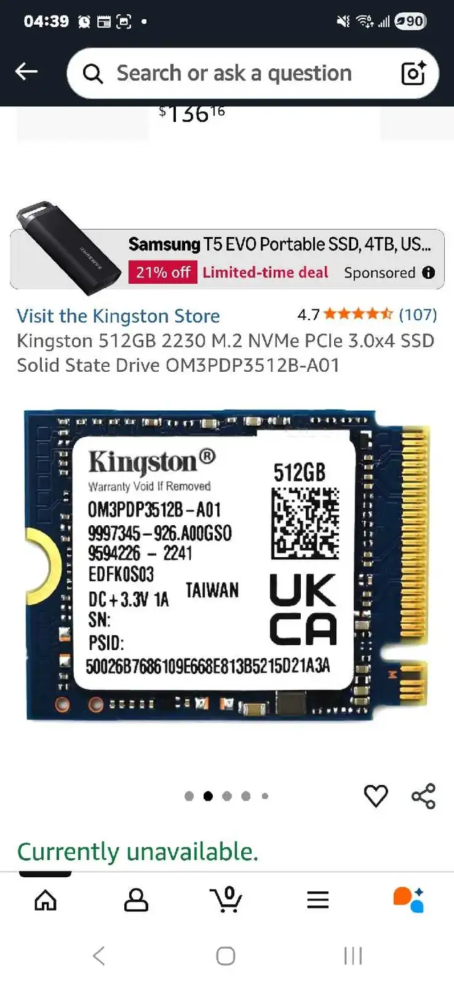 Kingston 512GB 2230 M.2 NVMe PCIe 3.0x4