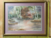 Collectible Owen Wexler framed picture  of lake scene $75