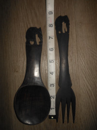 Wooden Salad Fork & Spoon Elephant handles