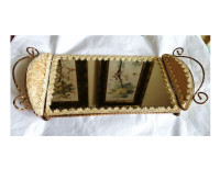 VINTAGE STEEL METAL GOLD COLOUR FRAME MIRROR TRAY