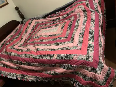 Homemade patchwork reversible queen quilt, 94”x94”, View more