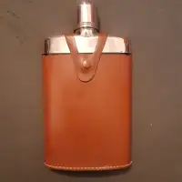 7.5 inch leather and stainless steel flask Made in Germany