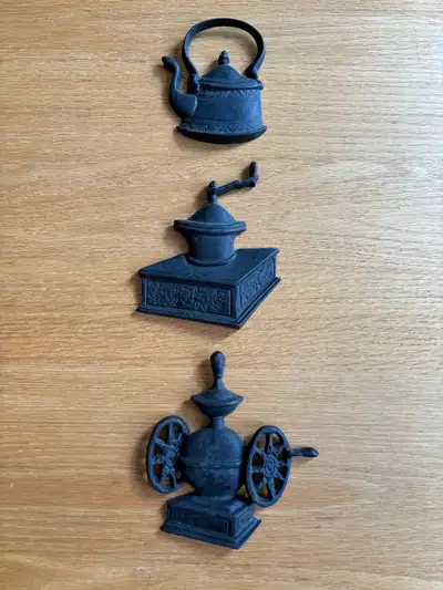 Vintage Set of 3 Coffee Cast Iron Kitchen Decor Wall Hangings, View more