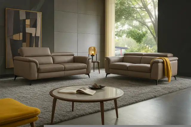 Genuine Real Leather Sofa and Loveseat with Adjustable Headrests in Couches & Futons in Vancouver - Image 5
