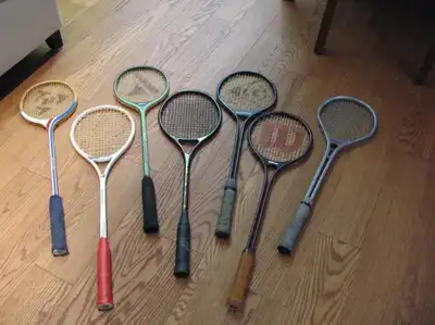 Vintage Squash Rackets in excellent condition and working order. Traditional round face. Made of woo...