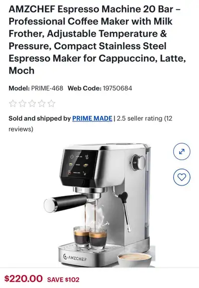 AMZCHEF 20 Bar professional coffee maker, featuring a milk frother, adjustable temperature and press...