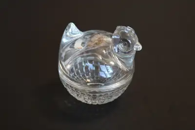Vintage Anchor Hocking Clear Glass Hen On Nest Trinket Dish, View more