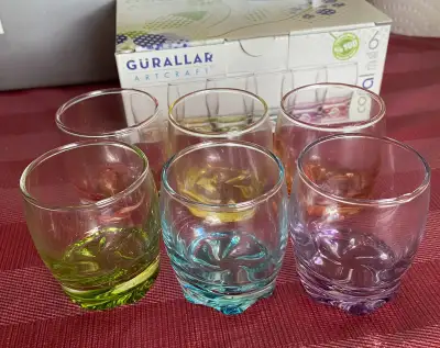 6 colourful shot glasses - petits verres colorés  , View more
