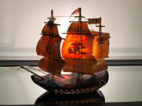 Vintage Ship Lamp, Wooden Clog Made in Holland, Hand Painted