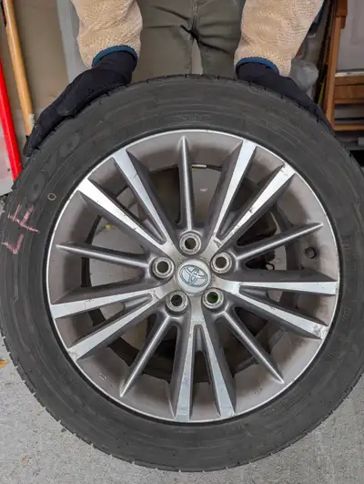 Set of 4 Toyo All Season tires (205/55R16) on upgraded aluminum 16" Toyota rims. Only used for one s...