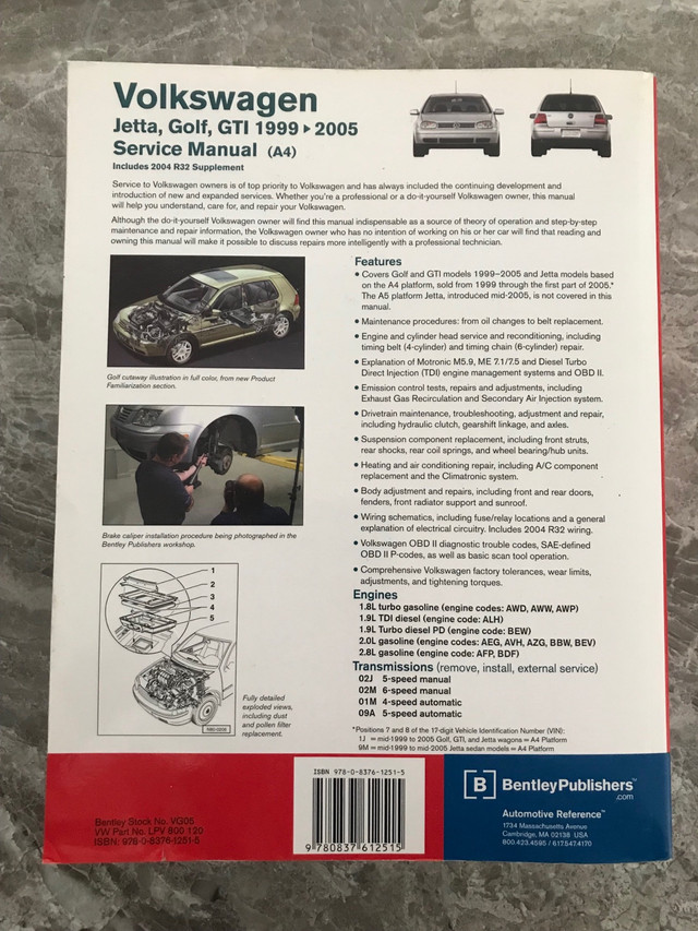 Volkswagen Jetta, Golf, GTI 1999 - 2005: Service Manual dans Autres pièces et accessoires  à Ville de Montréal - Image 2