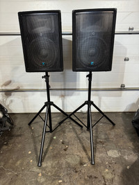 Pair Yorkville YX15P Powered Speakers w/Stands