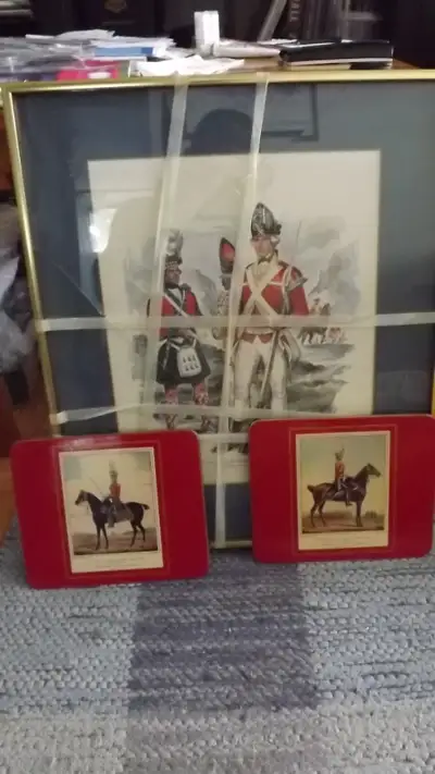 3 BRITISH REGIMENTAL ARMY ITEMS BUNDL/FRAMED ARTWORK+2 PICTURES, View more