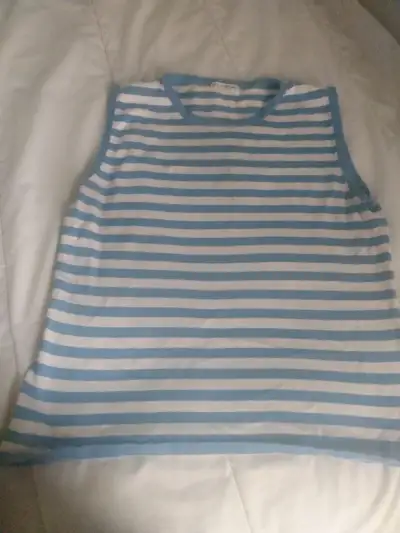 Blue and white knit tank top., View more