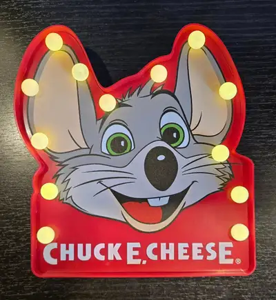 Chuck E Cheese Light Up Marquee LED Desktop Sign Retro Red Working 8” Used but in excellent conditio...