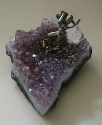 Amethyst Agate Geode With Pewter Miniature Gold Miner Figurine