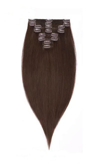 Clip-In Chocolate Brown Human Hair Extensions In 16 Inches