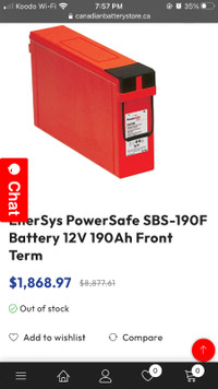 Power safe sbs 190 ah sla batteries