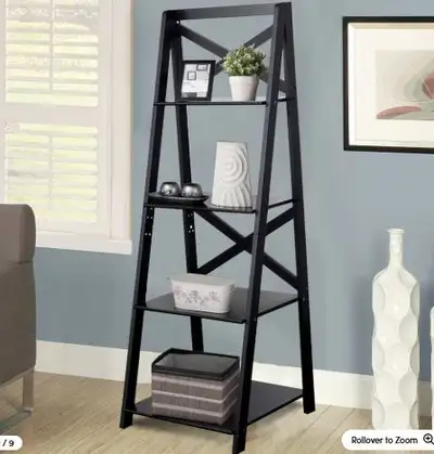 4 Shelf Black Wooden Ladder Bookcase, View more