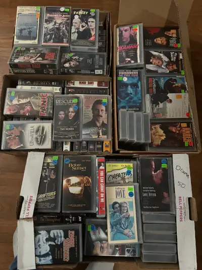Over 250 vhs movies, drama, thriller, action, and comedy Take all for 100$ or pick what you want and...