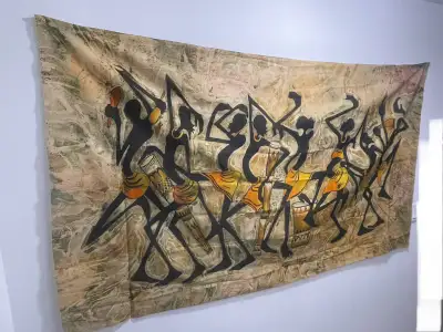 African Dancing Musicians Rare Painting (Large), View more