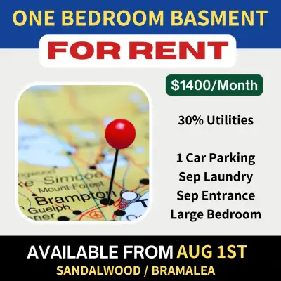 1 Bedroom Basement For Rent From Aug 1st