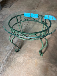 Vintage wrought iron oval end table with bevelled glass