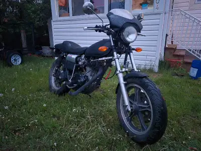 1974 XL350 custom, big bore, cammed, high compression, mikuni tm35 carb. Still needs some tuning. So...