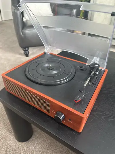 Good condition, only had it for about a month. Around 4 total hours of records played on it.