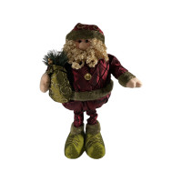 Burgundy/Olive/Gold Free Standing Plush Taffeta Santa