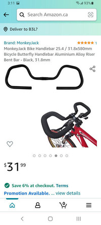 Bicycle butterfly riser handlebar set. Black.  25" wide. New