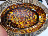 Amber glass mosaic ashtrays with brass trims - Handmade