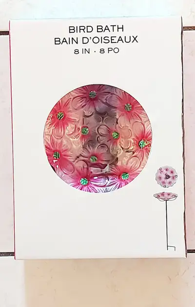 New Glass Pink Flowers Bird Bath, View more