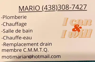 Plombier avec grande expérience, travail garanti, licenes CMMTQ., View more